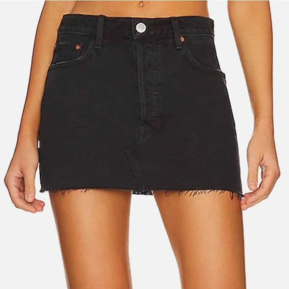 RE/DONE High Rise Originals 90s Mini Skirt In Washed Black Denim Skirt Sz 26 NWT
